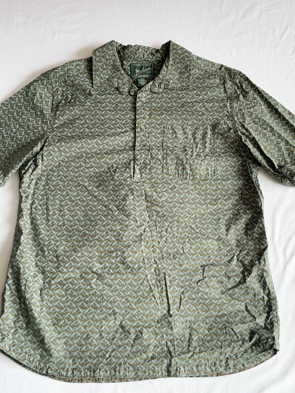 Woolrich Men’s Organic Cotton Kayak Print Short Sleeve Button Polo Shirt Size L